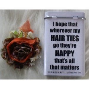 3/$15 Cricket Black Hair Ties Tin 25 Pieces Funny Saying on Can Happy Hair Ties